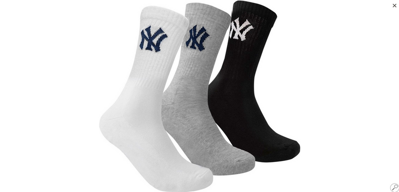 Шкарпетки New York Yankees Crew 3-pack black/white/gray — 15100002-1003, 31-34, 8718984009101