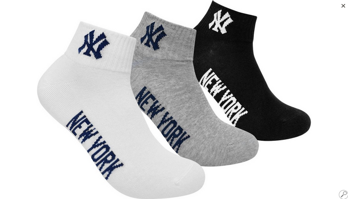 Шкарпетки New York Yankees Quarter 3-pack black/white/gray — 15100003-1003, 35-38, 8718984009316