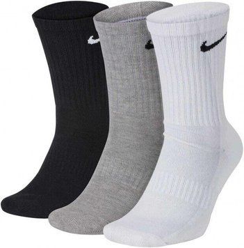 Шкарпетки Nike U NK EVERYDAY LTWT CREW 3PR чорний, білий, сірий Уні 46-50
