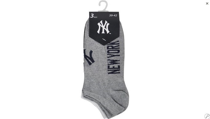 Носки New York Yankees Sneaker 3-pack black/white/gray — 15100004-1003, 35-38, 8718984009514