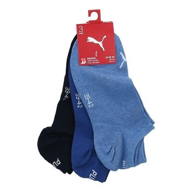 Шкарпетки Puma Unisex Sneaker Plain 3-pack dark blue/blue — 261080001-001, 35-38, 8718824801797
